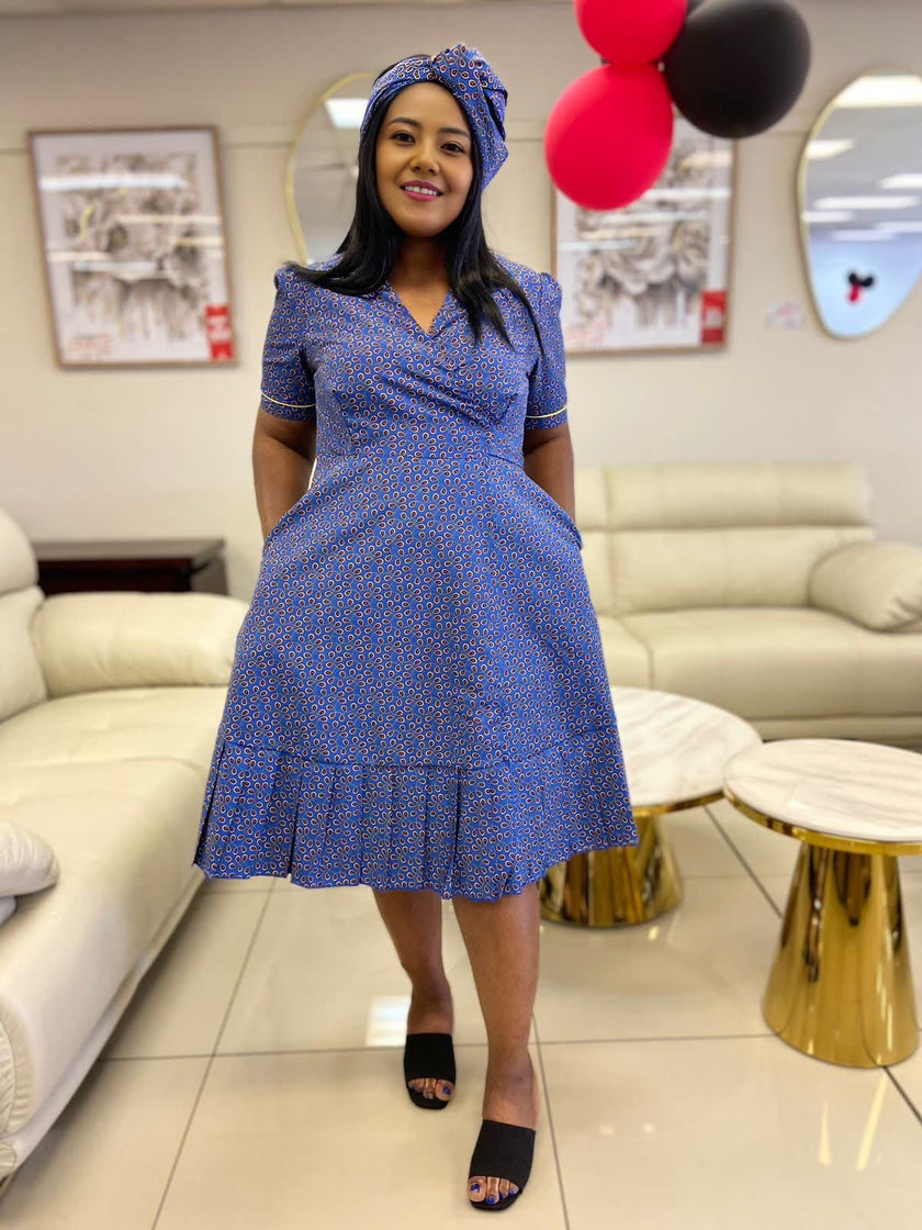 thnic Wrap Dress, V-Neck Short Sleeve Midi Dress