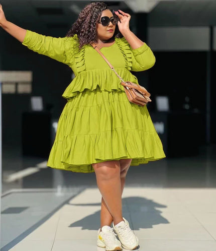 Tiered Ruffle Mini Dress with Round Neckline