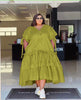 Tiered Ruffle Midi Dress with Button-Up Front and Short Sleeves