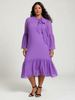 Women's Pleated Ruffle Hem Long Sleeve Midi Dress