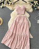 Sleeveless Crop Top & Pleated Maxi Skirt Twin Set - Solid Pattern Design