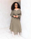 Long Sleeve Cut-Out Neckline Knit Top with Pleated Midi Skirt Set