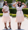 Geometric Pattern V-Neck Twin Set with Pleated Midi Skirt