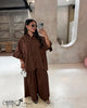 Women's oversized button down shirt and wide leg pants casual two piece set - view 3