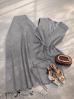 Vest Skirt Set V Neck Sleeveless Tie Waist Vest High Waist A Line Midi Skirt Solid For Work Business Gathering