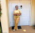 Casual Two-Piece Set with Red Trim｜Short Sleeve Top × Wide-Leg Pants × Chest Embroidery