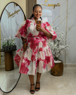 Floral Cape Sleeve Tiered Midi Dress
