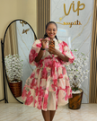 Floral Cape Sleeve Tiered Midi Dress