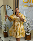 Floral Cape Sleeve Tiered Midi Dress