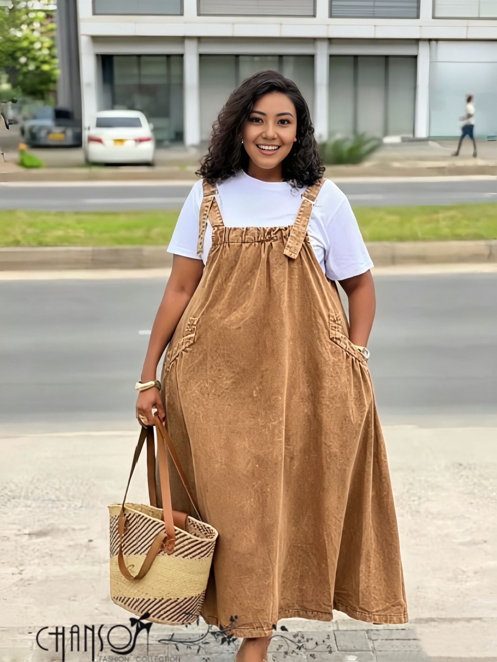 Plus size casual adjustable strap pinafore maxi dress for women - view 3