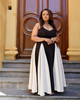 Fitted Bodice Flare Bottom Dress with Dual-Tone Design