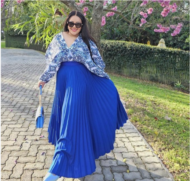 Garden-Inspired Patterned Top& Full-Length Pleated Skirt Set