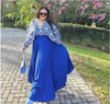 Garden-Inspired Patterned Top& Full-Length Pleated Skirt Set