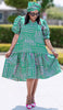 Geometric Pattern Puff Sleeve Flared Dress