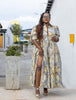 Elegant Women's Maxi Dress with Geometric Pattern and Puff Sleeves