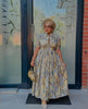 Elegant Women's Maxi Dress with Geometric Pattern and Puff Sleeves
