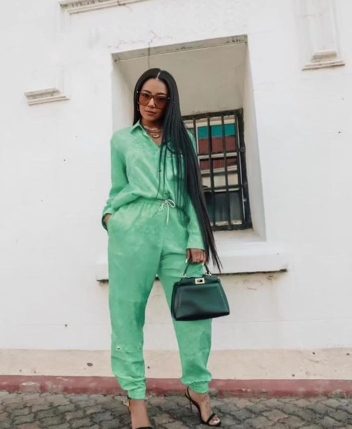 Long-Sleeve Drawstring Waist Twin Sets with Full-Length Pants