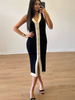 Sleeveless Knitted Dress with Button Front and Contrast Trim Accents