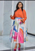 Women's Long Sleeve Shirt + Artistic Print Midi Skirt 2-Piece Set