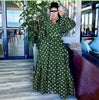 Polka Dot Patterned Long-Sleeve Flared Maxi Dress