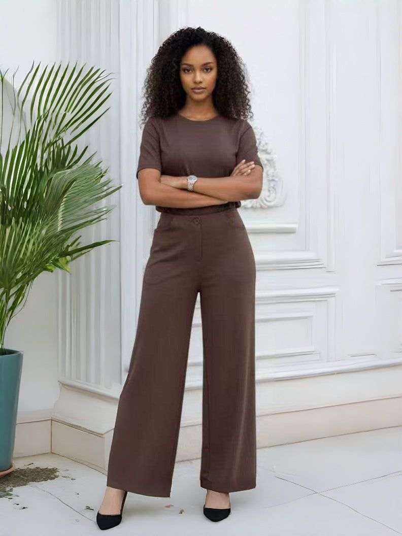 High-waist wide-leg tailored pants, brown