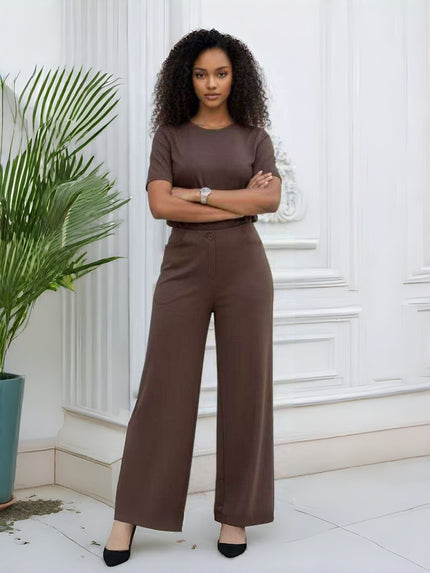 High-waist wide-leg tailored pants, brown