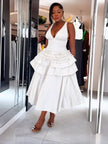 Women's sleeveless deep V-neck tiered ruffle midi dress - view 1