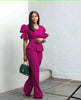 Women's Two-Piece Outfit, Retro Puff Sleeve Top, Elegant High-Waisted Wide-Leg Pants Design