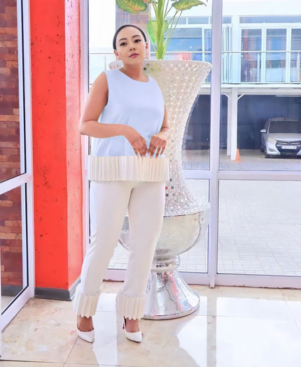 Sleeveless Top with Fringe-Trim Pants Twin Set