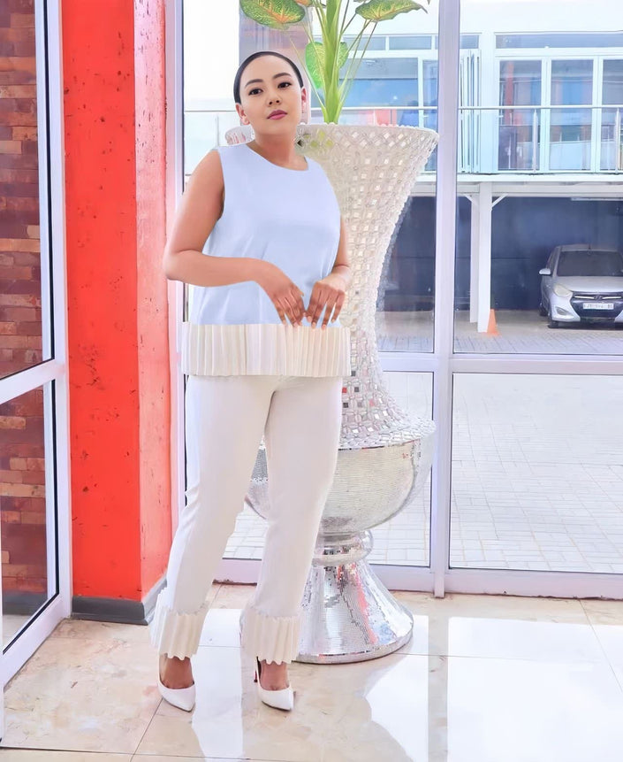 Sleeveless Top with Fringe-Trim Pants Twin Set