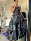 Black Geometric Pattern Sleeveless Traditional Dress