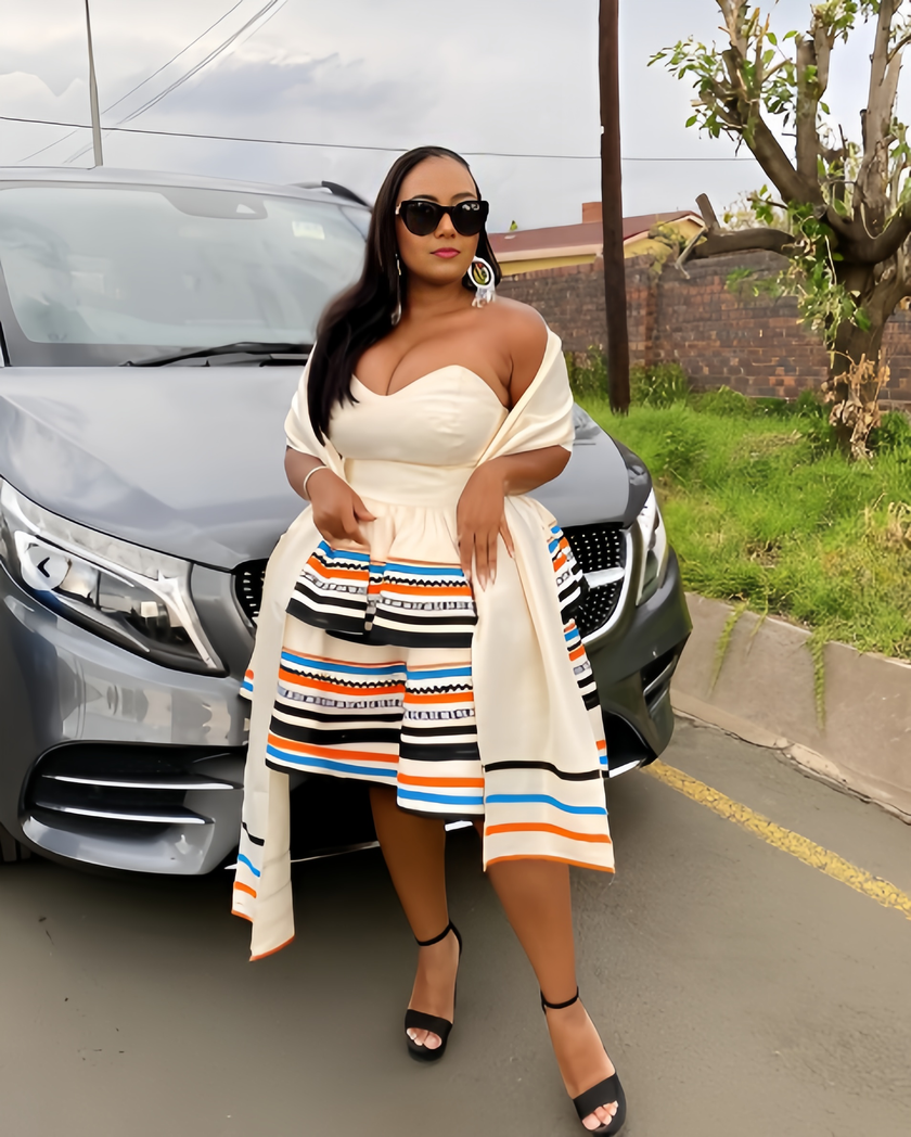 Sweetheart Neckline Strapless Dress with Horizontal Stripe Flare Skirt