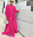 Women's Long Dress with Front Placket Pattern Decoration, Long Sleeve Design