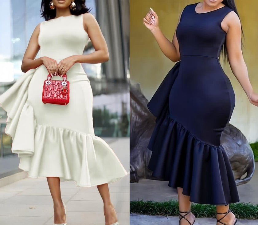 Sleeveless V-Neck Dress with Asymmetrical Hemline and Glitter Texture