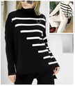 Striped Long-Sleeve Pullover with Coordinated Plain Trousers Ensemble Knitwear