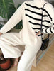 Striped Long-Sleeve Pullover with Coordinated Plain Trousers Ensemble Knitwear