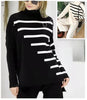 Striped Long-Sleeve Pullover with Coordinated Plain Trousers Ensemble Knitwear