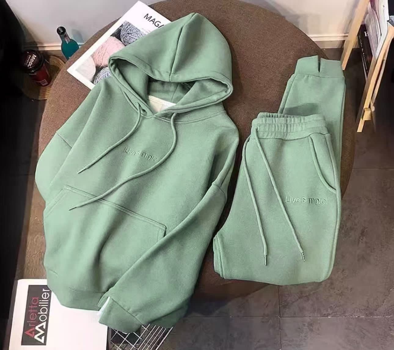 Hoodie and Sweatpants Set, Minimalist Letter Print