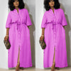 Simple Mid-Sleeve Belted Long Dress