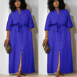 Simple Mid-Sleeve Belted Long Dress