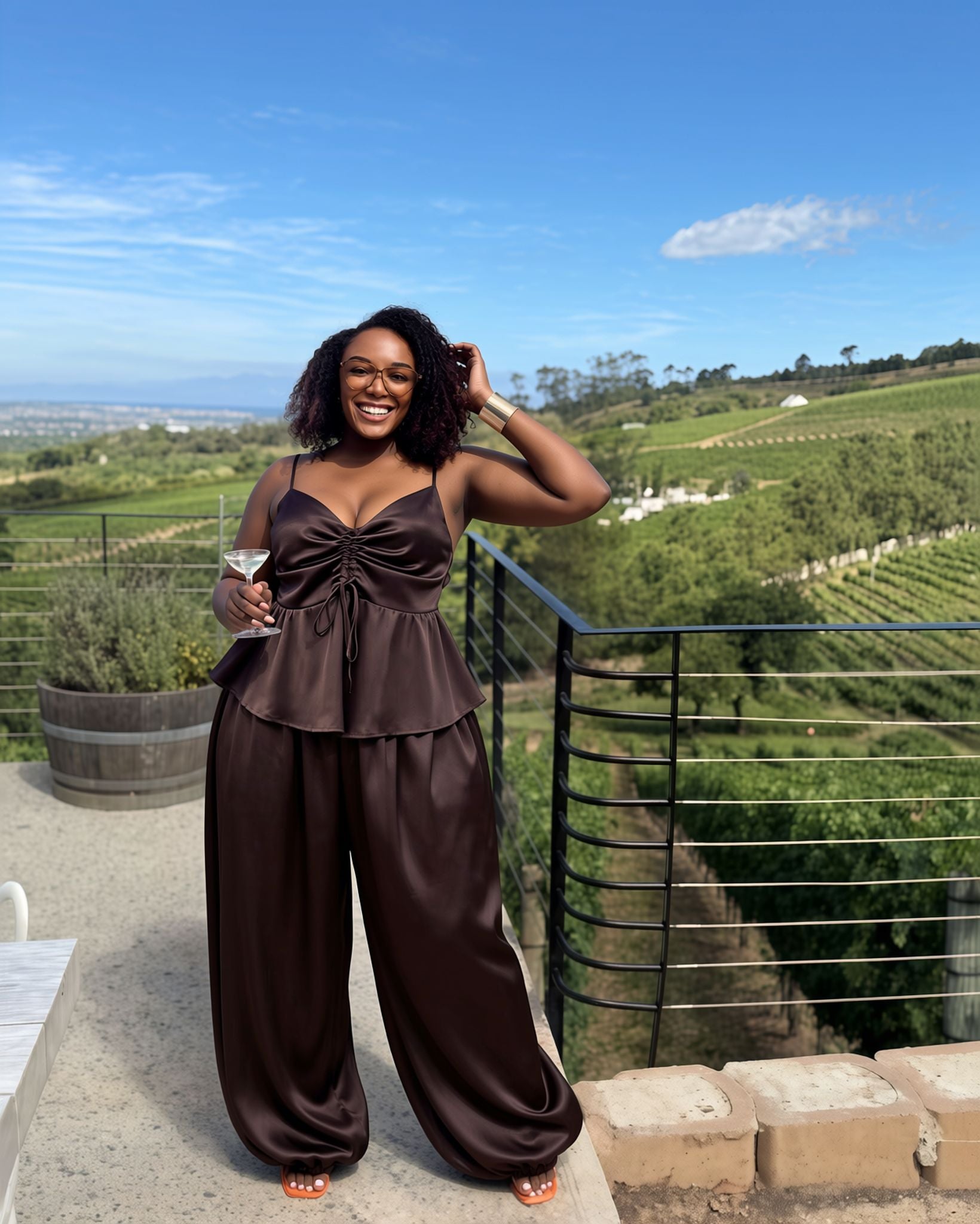 Ruched Camisole Wide Leg Pants Set