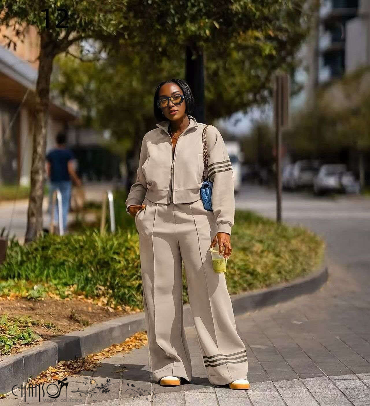 Twin Set Zip Jacket WideLeg Stripe Pant
