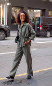 Two Piece Outfit Collared Drawstring Waist Shirt Wide Leg Pant Daily Office Set