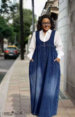 U Neck Sleeveless Denim Maxi Overall Dress Side Pocket Loose Casual Daily Wear