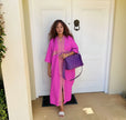 Magenta maxi slit dress with pink tribal motif V-neck and front side slit