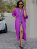 Purple maxi slit dress with tribal circular motif V-neck and side slit