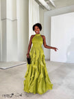 Halter neck ruffled flowy maxi evening dress in two colour options - view 2