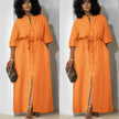 Simple Mid-Sleeve Belted Long Dress