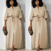 Simple Mid-Sleeve Belted Long Dress