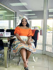 Geometric Stripe Print Dress with Ruffled Off-Shoulder Top